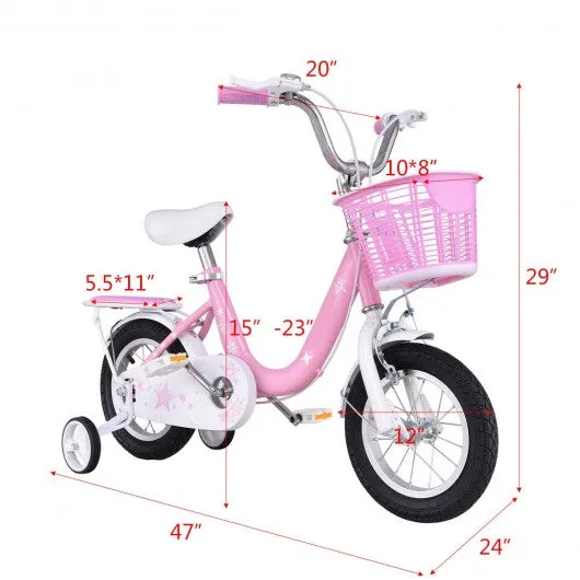 16" Kids Bike Bicycle with Training Wheels and Basket -Pink