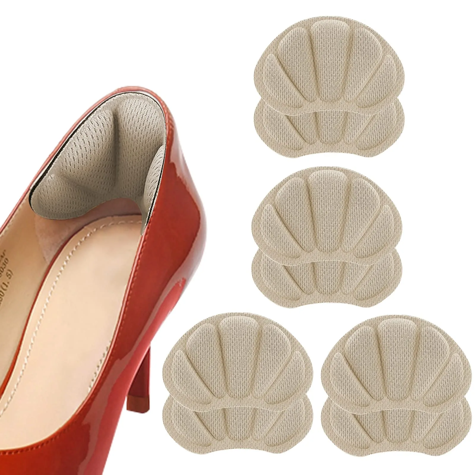 4 Pairs Heel Grips Shoe, Heel Cushion Pads Set for Shoes Too Big Heel Grips Shoe Pads Inserts Liner Self (Beige)