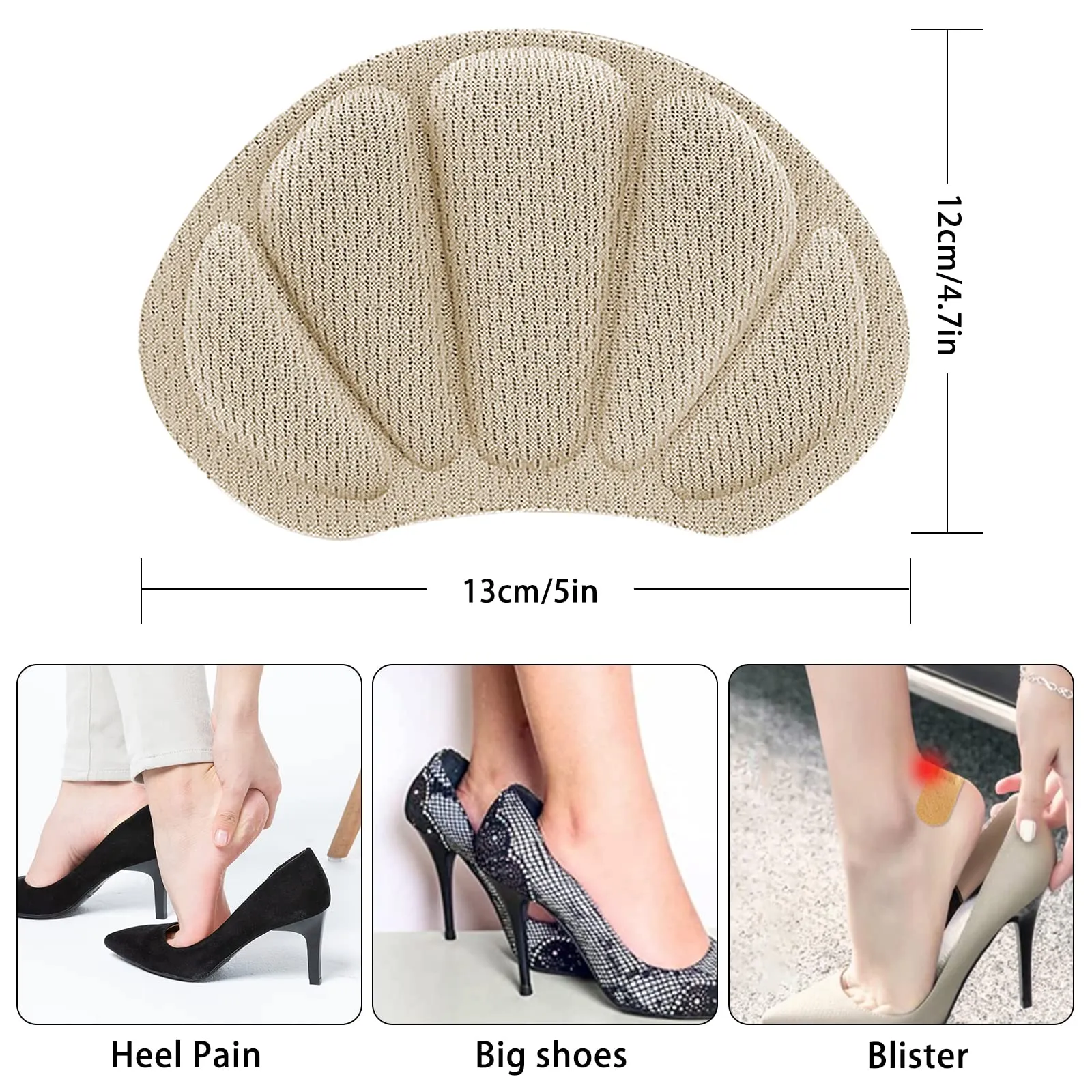 4 Pairs Heel Grips Shoe, Heel Cushion Pads Set for Shoes Too Big Heel Grips Shoe Pads Inserts Liner Self (Beige)