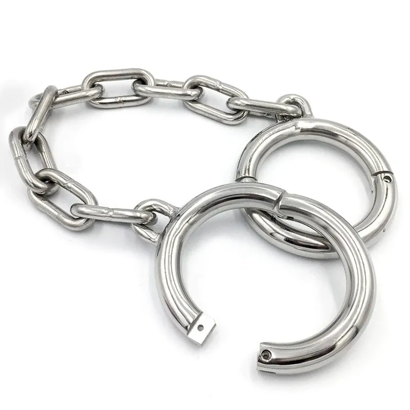 7142M      Heavy Bondage Stainless Steel Ankle Manacles, Small / Medium