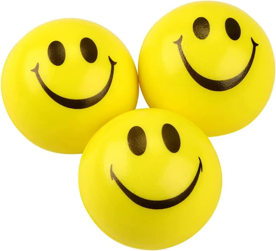 Aqbah Stress Reliever Squeeze Ball for Kids & Adults Smiley Face Yellow Color Pack of 3