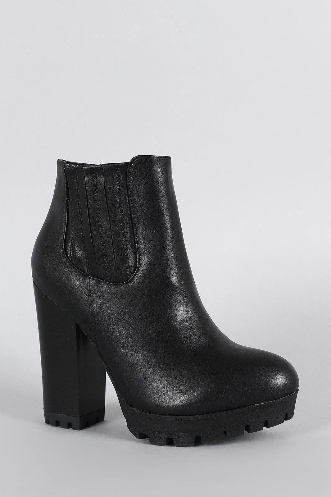 Bamboo Slit Gores Platform Chunky Heel Lug Sole Ankle Boots