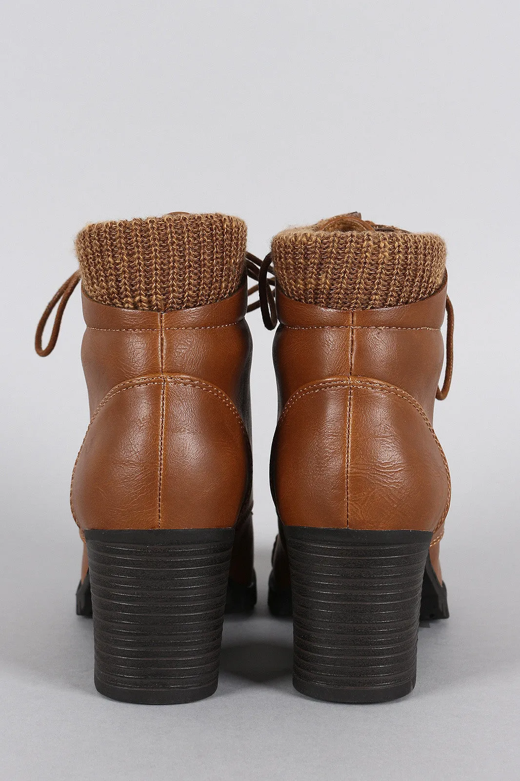 Bamboo Sweater Cuff Combat Lace Up Ankle Boots