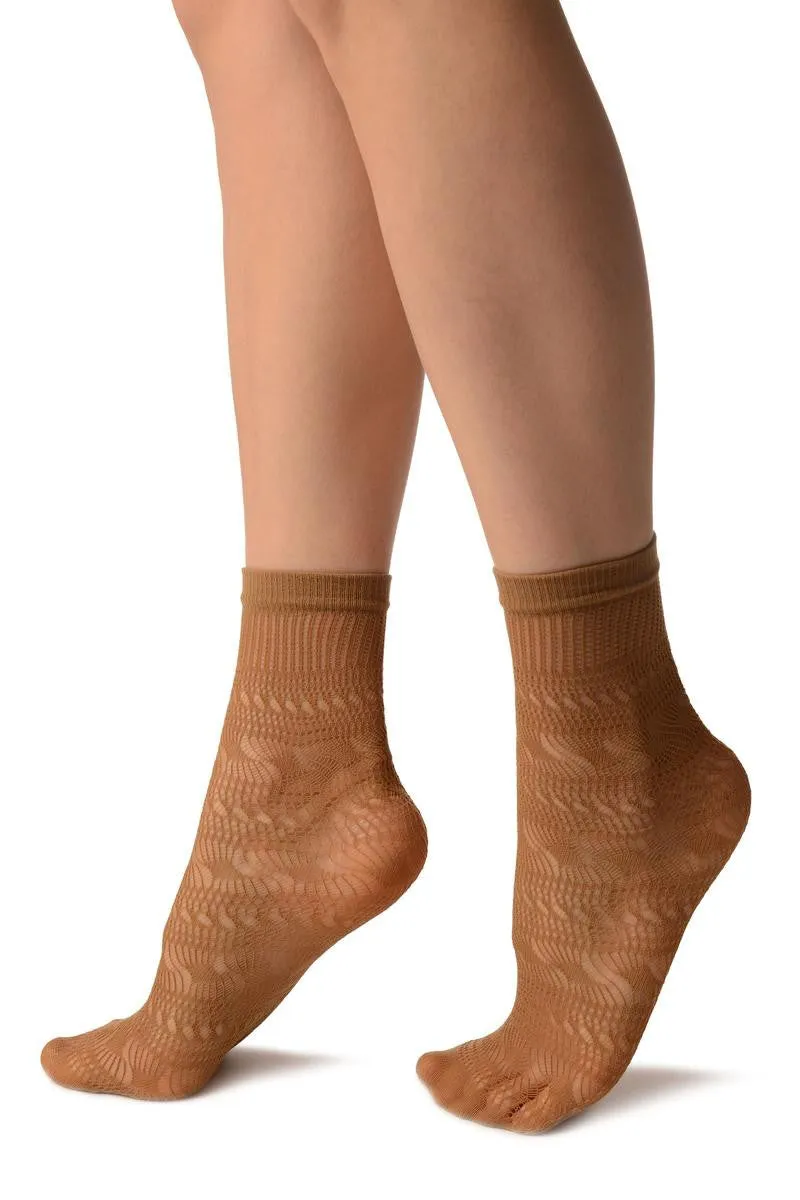 Beige Crochet Layered Lace Top Ankle High Socks