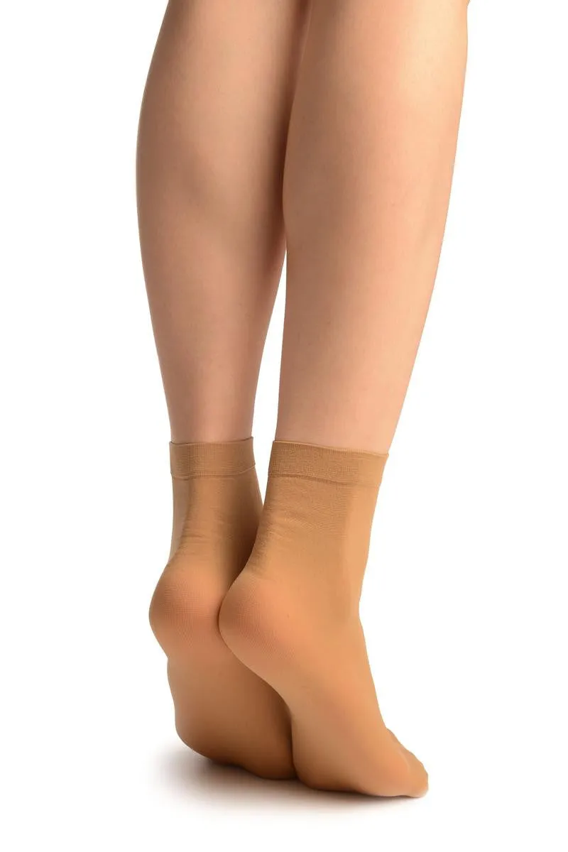 Beige Plain Ankle High Socks