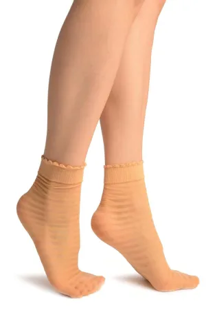 Beige Transparent & Opaque Stripes Ankle High Socks