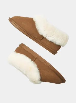 Betty Chestnut Brown Low Sheepskin Slipper Boots