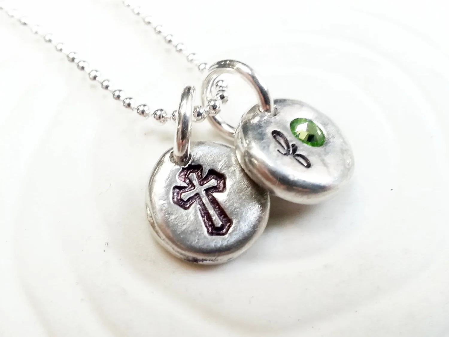 Birthstone Initial and Cross Necklace | Communion or Confirmation Gift