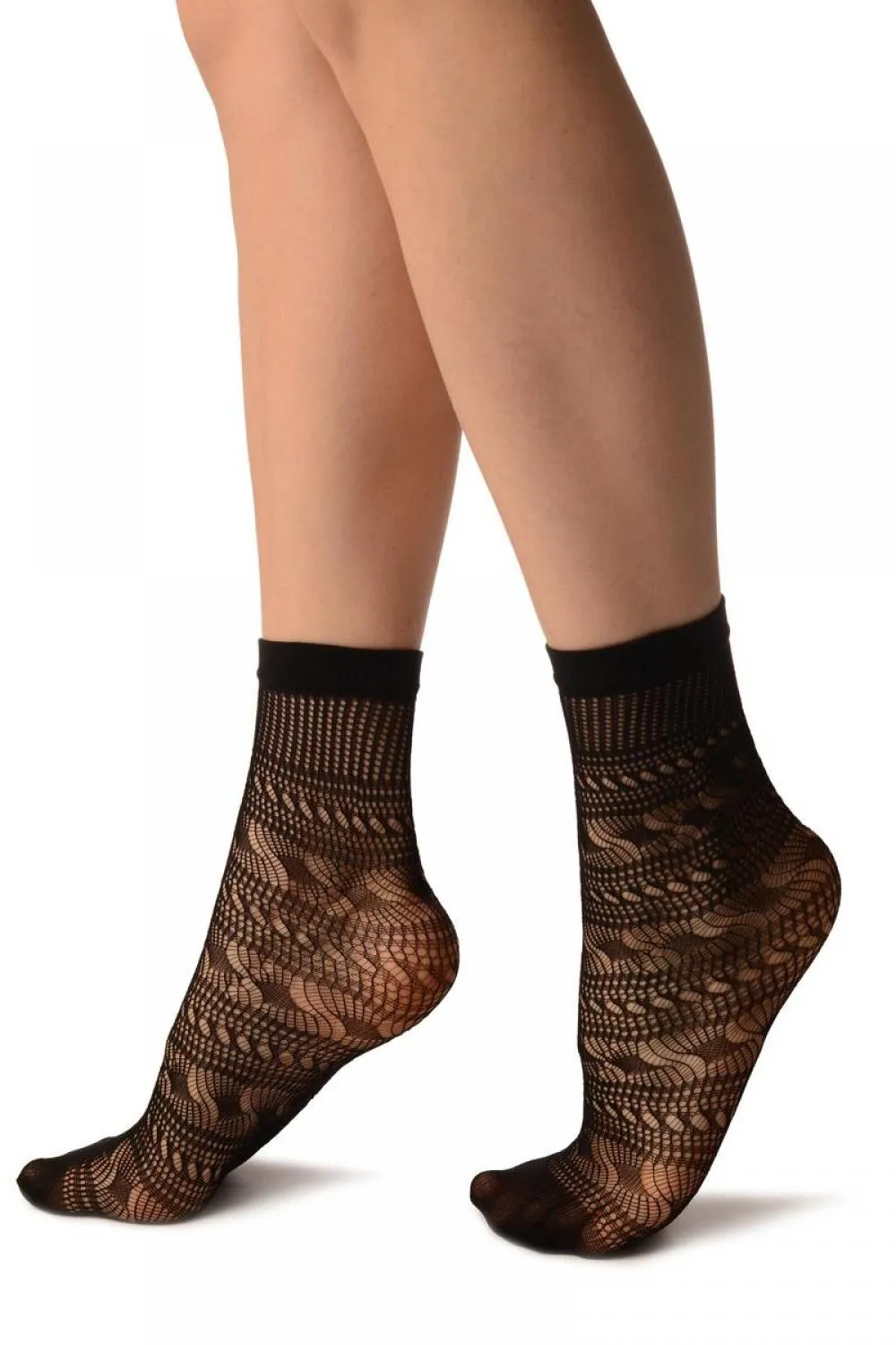 Black Crochet Layered Lace Top Ankle High Socks