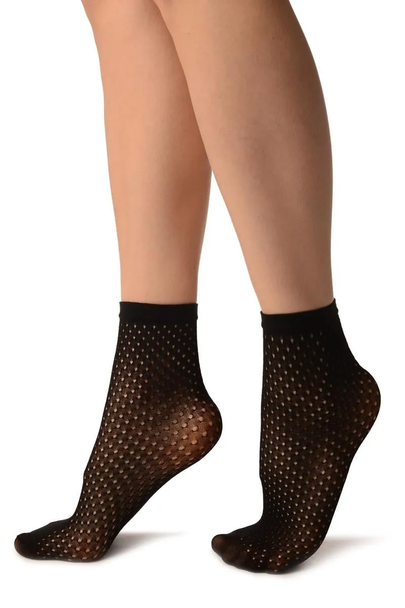 Black Crochet Polka Dots Lace Top Ankle High Socks