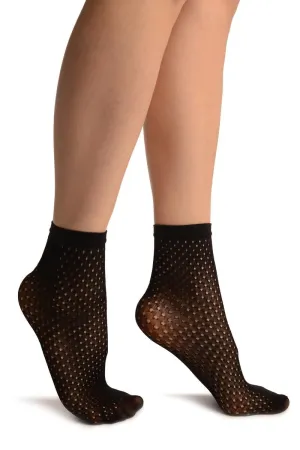 Black Crochet Polka Dots Lace Top Ankle High Socks