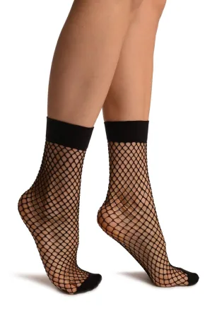 Black Fishnet With Wide Top & Opaque Toe Ankle High Socks