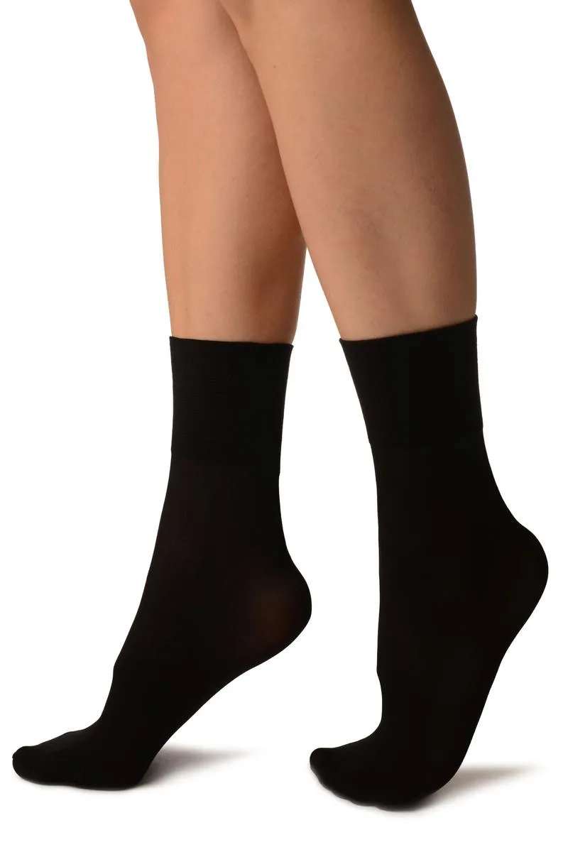 Black Opaque with Very Wide Top Ankle High Socks