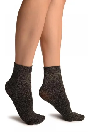 Black Silver Lurex Ankle High Socks