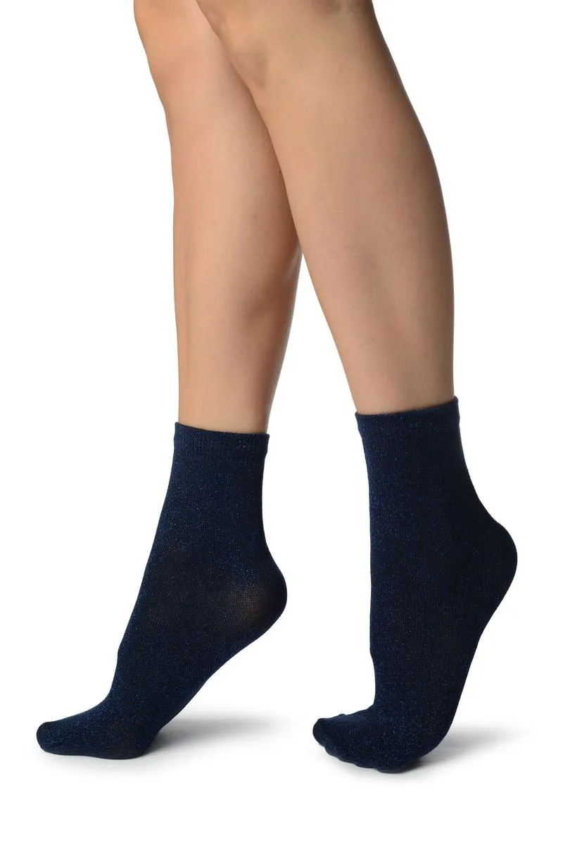 Black With Blue Lurex Ankle High Socks