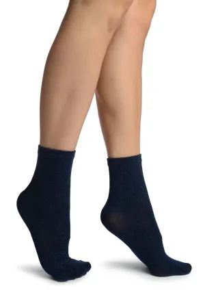 Black With Blue Lurex Ankle High Socks