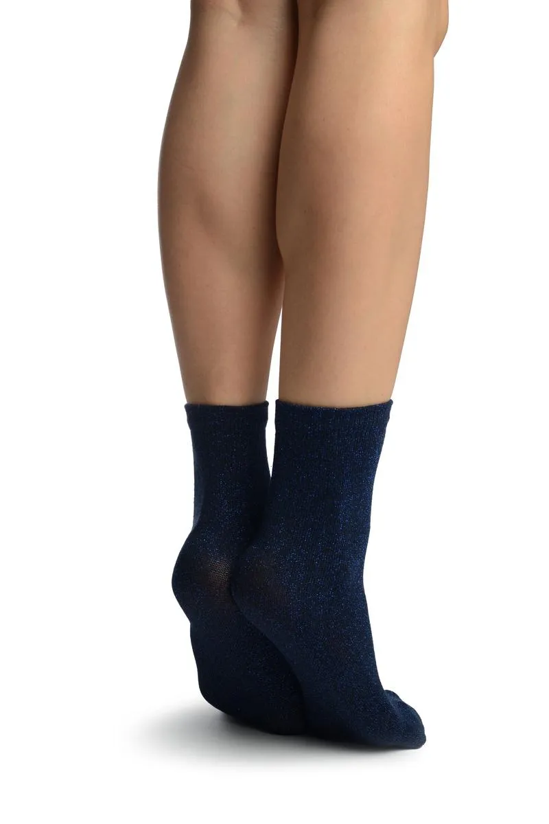 Black With Blue Lurex Ankle High Socks