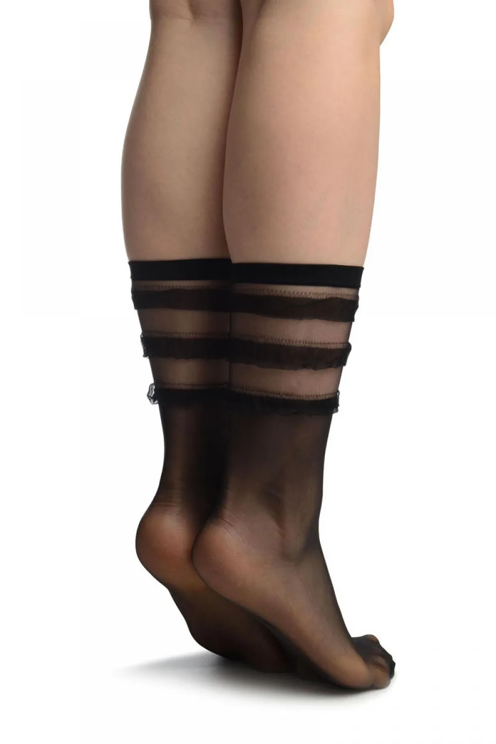 Black With Elegant Frills Ankle High Socks