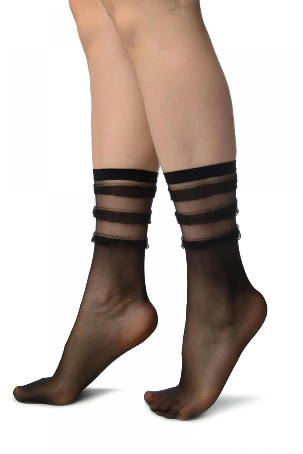 Black With Elegant Frills Ankle High Socks