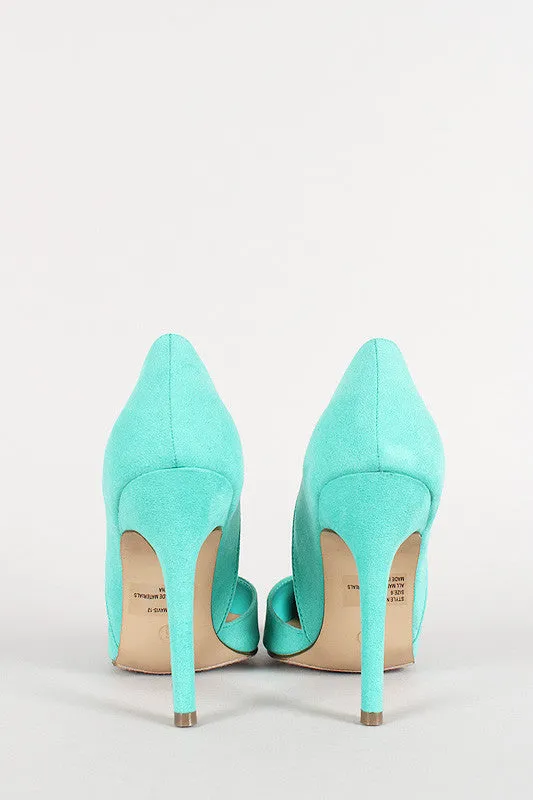 Breckelle Faux Suede Pointy Toe Sweetheart Pump