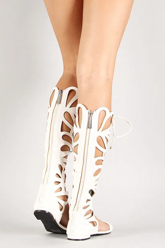 Breckelle Leatherette Lace Up Gladiator Flat Sandal