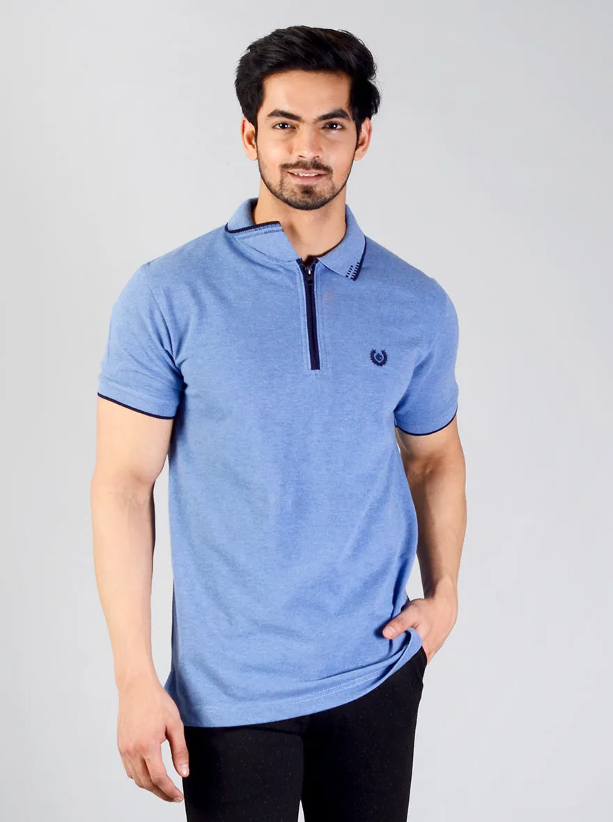 Campunula Blue Solid Slim Fit Polo T-shirt | Greenfibre