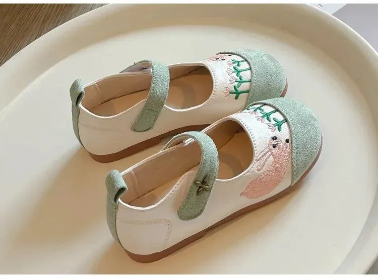 Children's Casual Shoes - Flats with Cute Embroidered Rabbit - TSS327