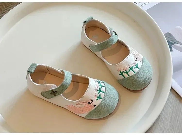 Children's Casual Shoes - Flats with Cute Embroidered Rabbit - TSS327