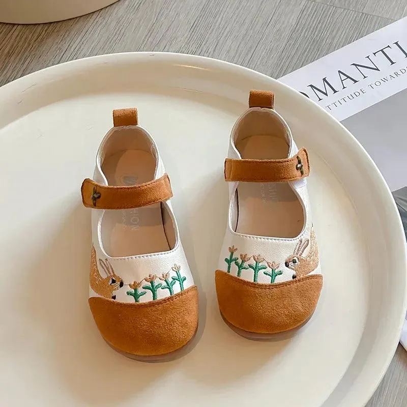 Children's Casual Shoes - Flats with Cute Embroidered Rabbit - TSS327