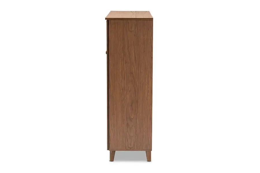 Clevedon Walnut Finished 11-Shelf Wood Shoe Storage Cabinet w/Drawer