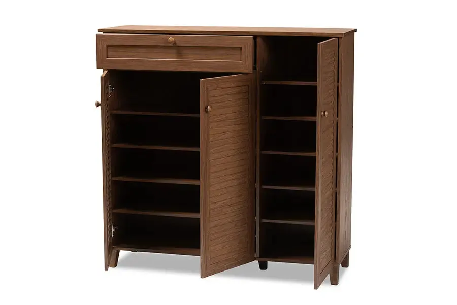 Clevedon Walnut Finished 11-Shelf Wood Shoe Storage Cabinet w/Drawer