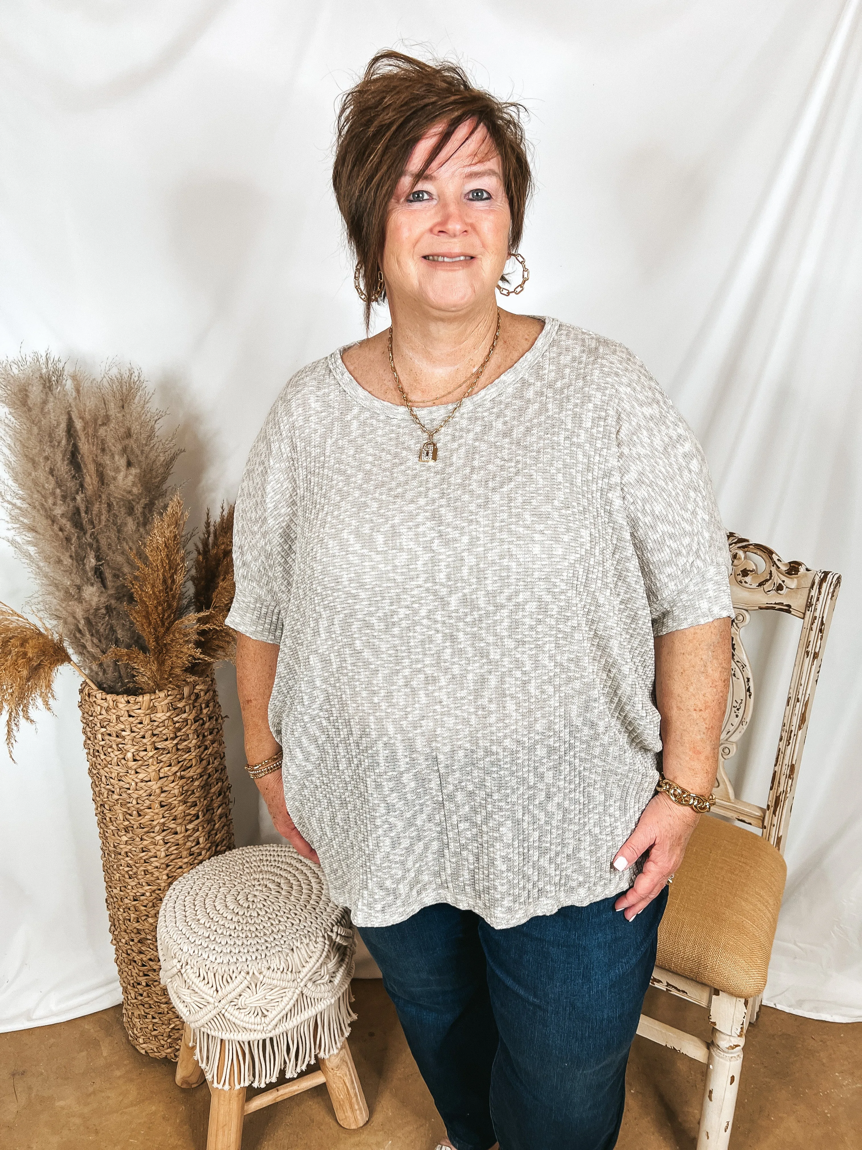 Corner Cafe Ribbed Poncho Top in Grey