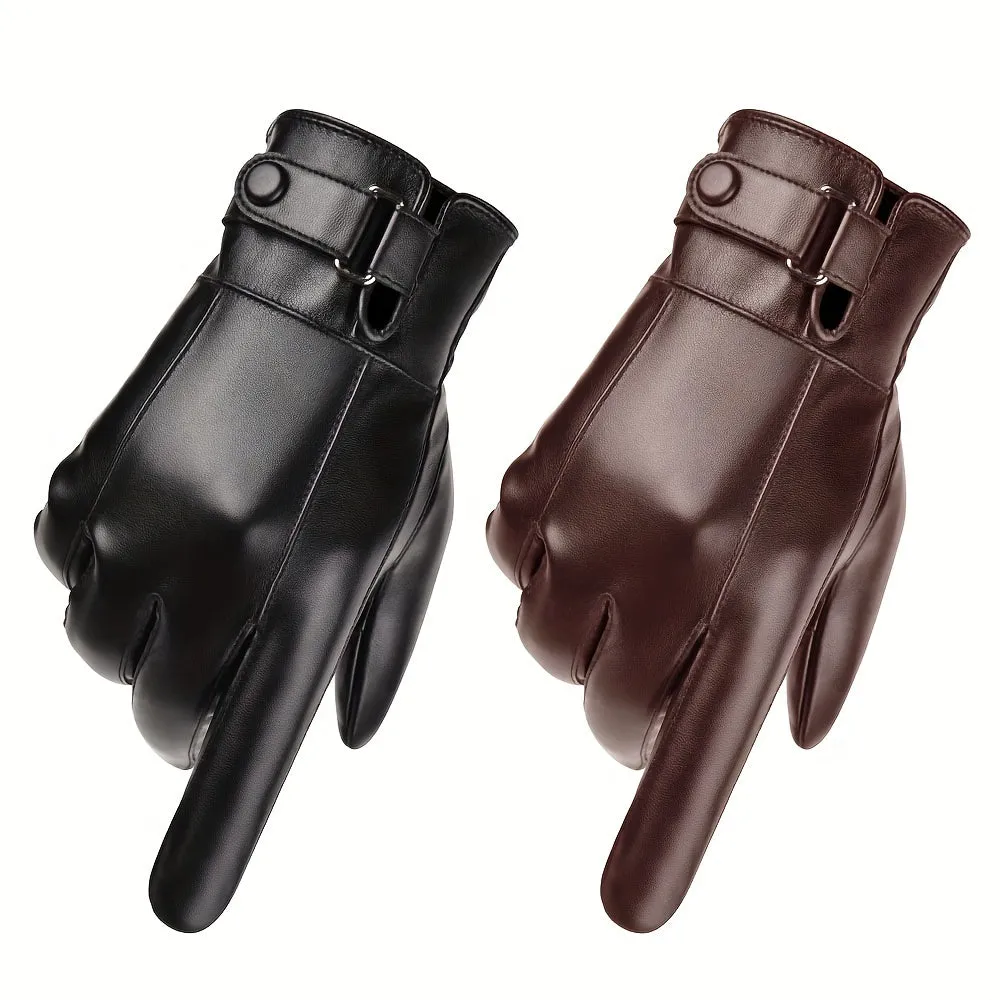 Cozy PU Leather Gloves for Winter Outdoor Sports