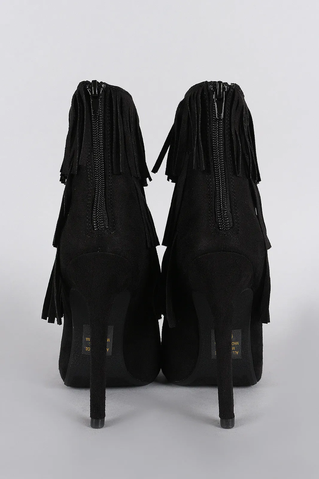 Delicious Suede Triple Layered Fringe Peep Toe Stiletto Booties