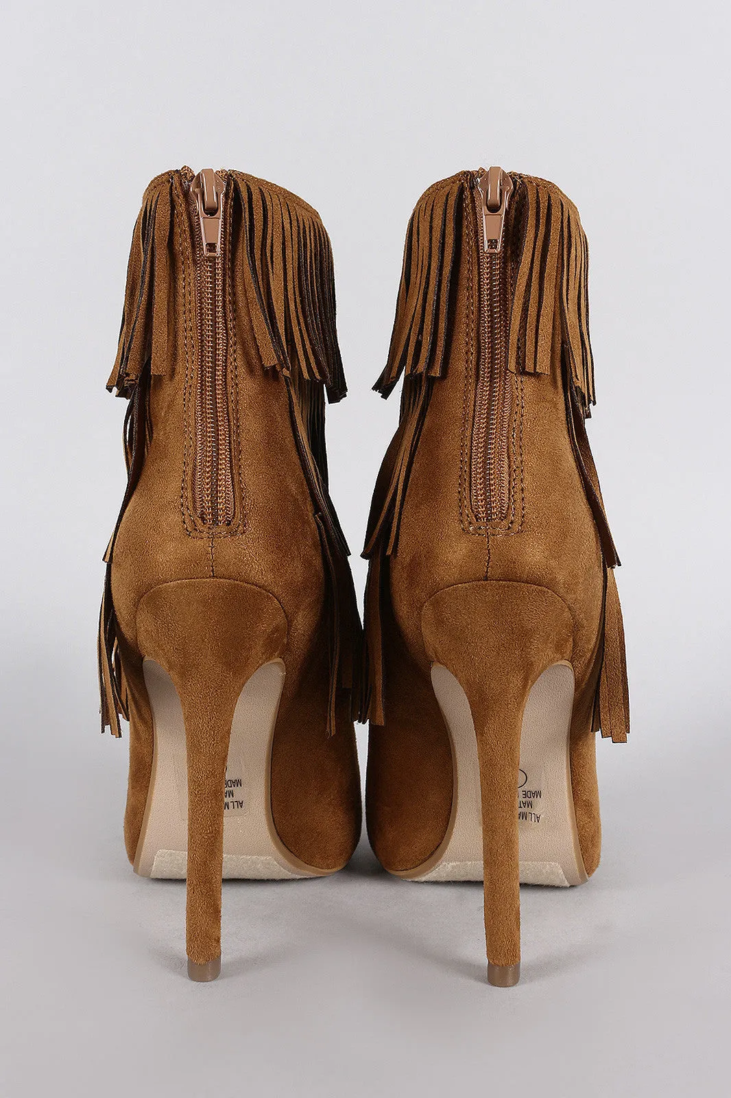 Delicious Suede Triple Layered Fringe Peep Toe Stiletto Booties