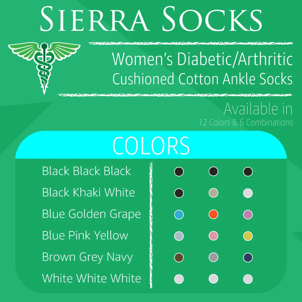 Diabetic/Arthritic Cushioned Cotton Ankle Socks 3 Pack Women Socks