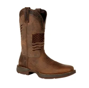 DURANGO MEN'S REBEL BROWN DISTRESSED FLAG EMBROIDERY WESTERN BOOT- DDB0314