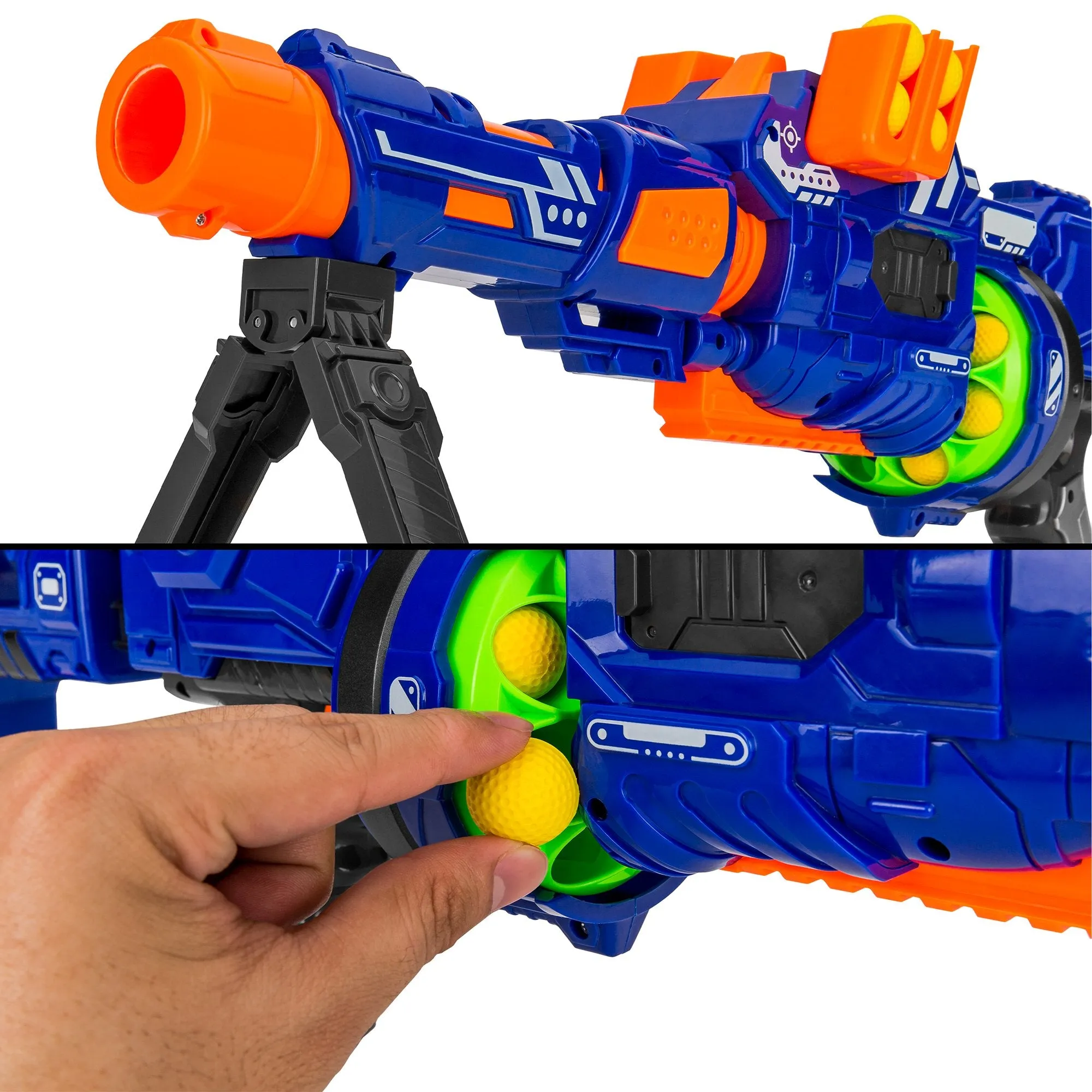 Electric Soft Foam Ball Long-Distance Blaster Toy w/ Barrel Extension, Bipod