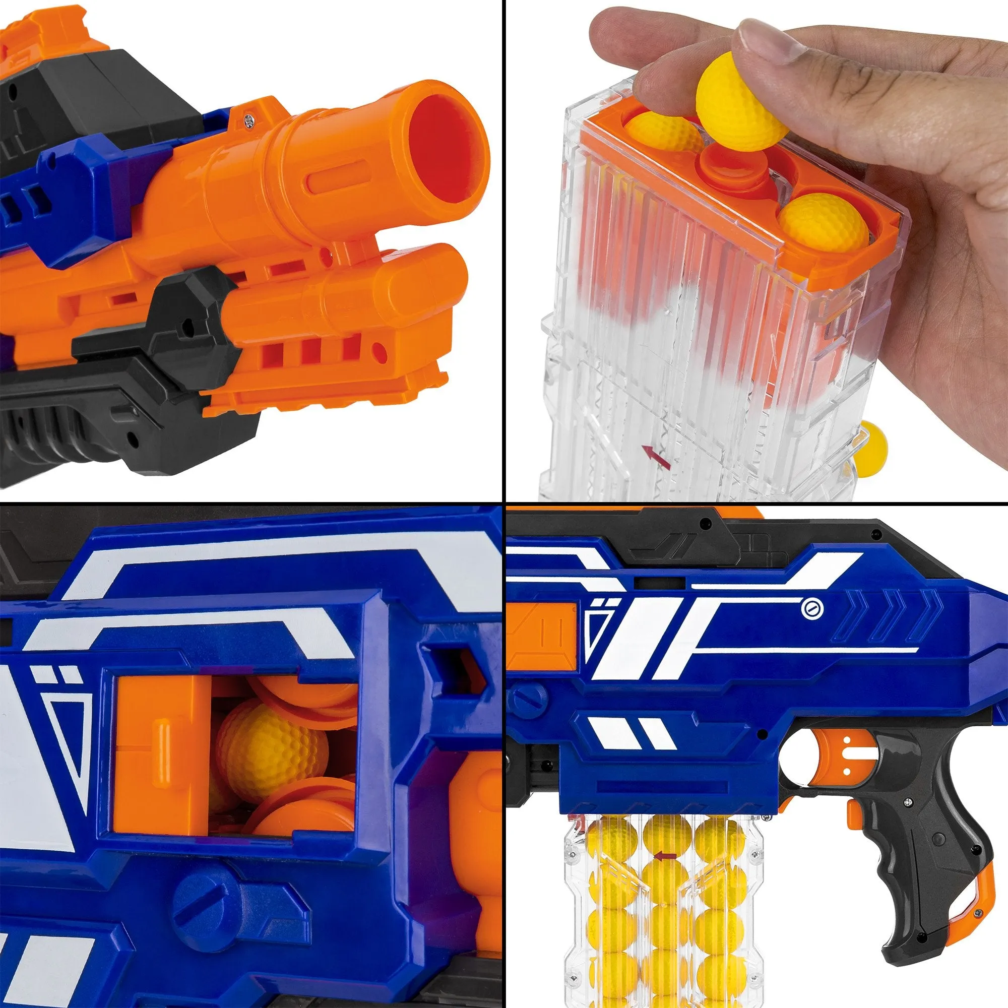 Electric Soft Foam Ball Rapid Fire Blaster Toy w/ Magazine, 25 Balls