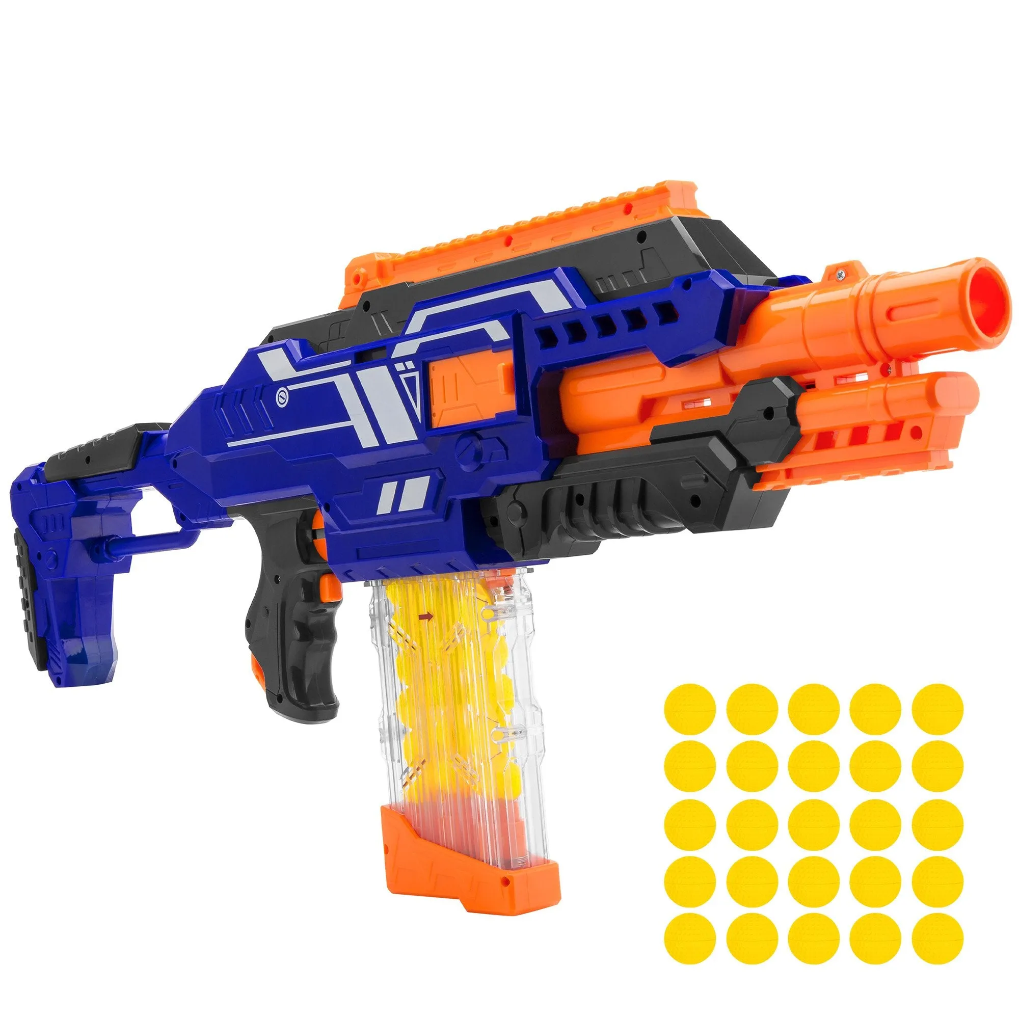 Electric Soft Foam Ball Rapid Fire Blaster Toy w/ Magazine, 25 Balls