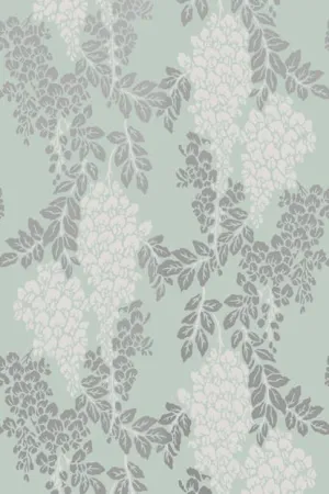 Farrow & Ball Wallpaper Wisteria BP2214 White / Metallic Silver / Duck Egg