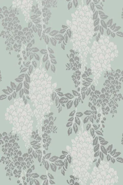 Farrow & Ball Wallpaper Wisteria BP2214 White / Metallic Silver / Duck Egg