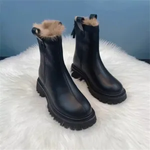 Fleece-lined Thick Northeast China Cotton Shoes Thick Bottom Non-slip Snow Boots Smoke Pipe Ankle Boots