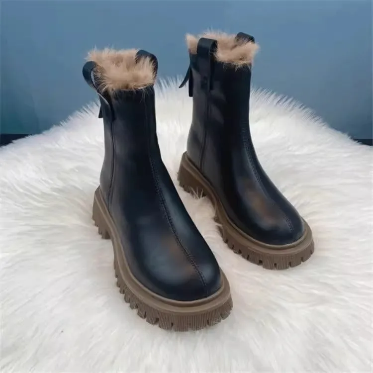 Fleece-lined Thick Northeast China Cotton Shoes Thick Bottom Non-slip Snow Boots Smoke Pipe Ankle Boots