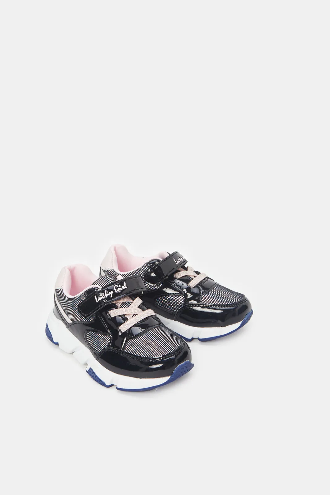 Girls Black Patent Trainer