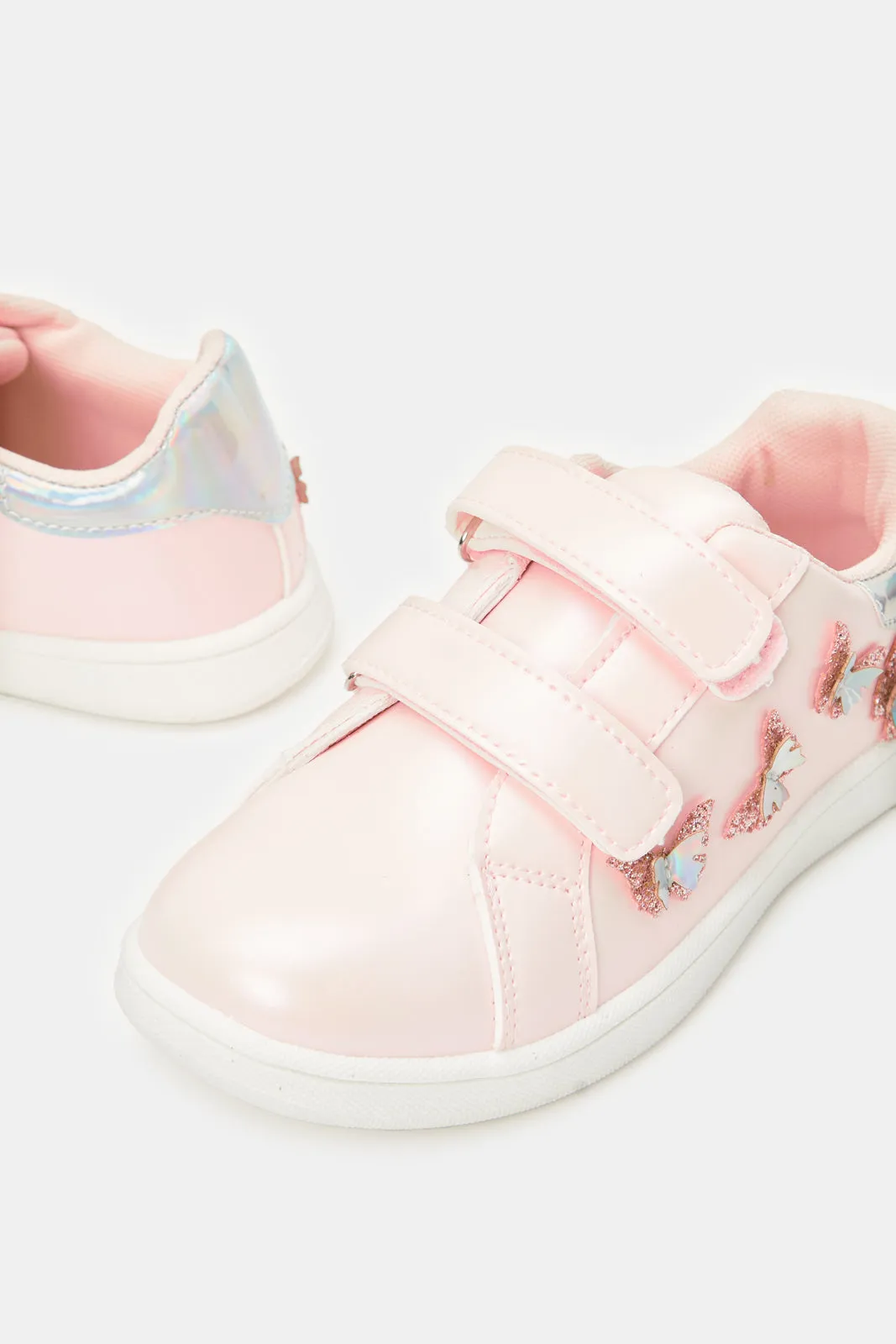 Girls Pink Butterfly Velcro Sneaker