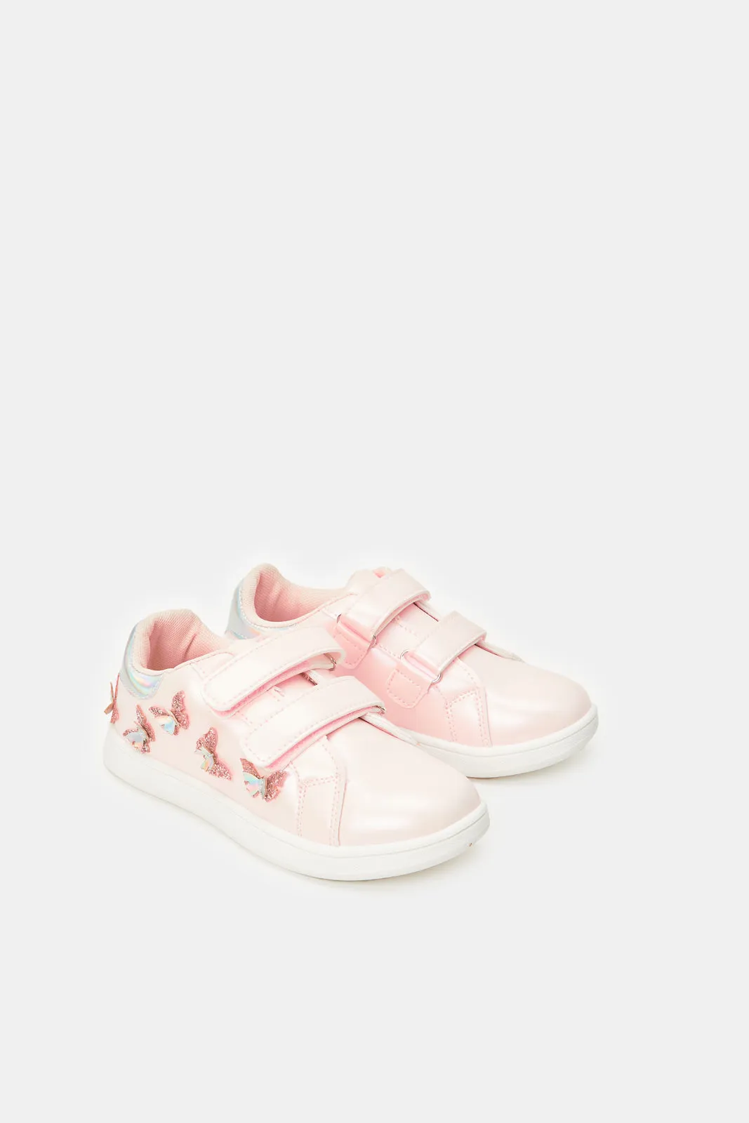 Girls Pink Butterfly Velcro Sneaker