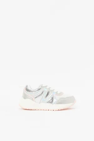 Girls Silver Lace-Up Sneakers