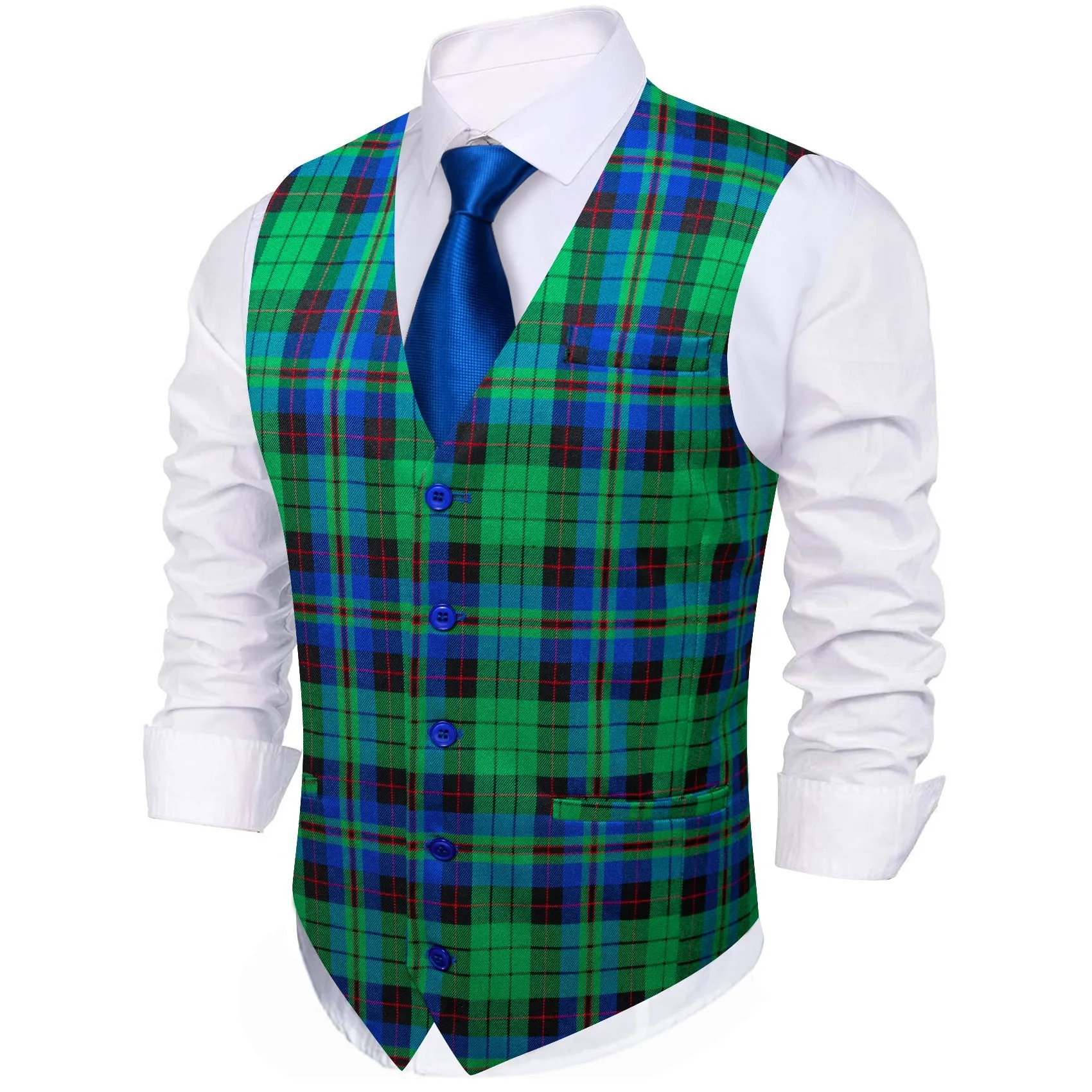 Green Blue Plaid Novelty Jacquard Men's Single Vest