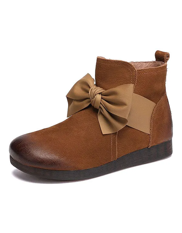 Handmade Bow-Knot Retro Leather Boots